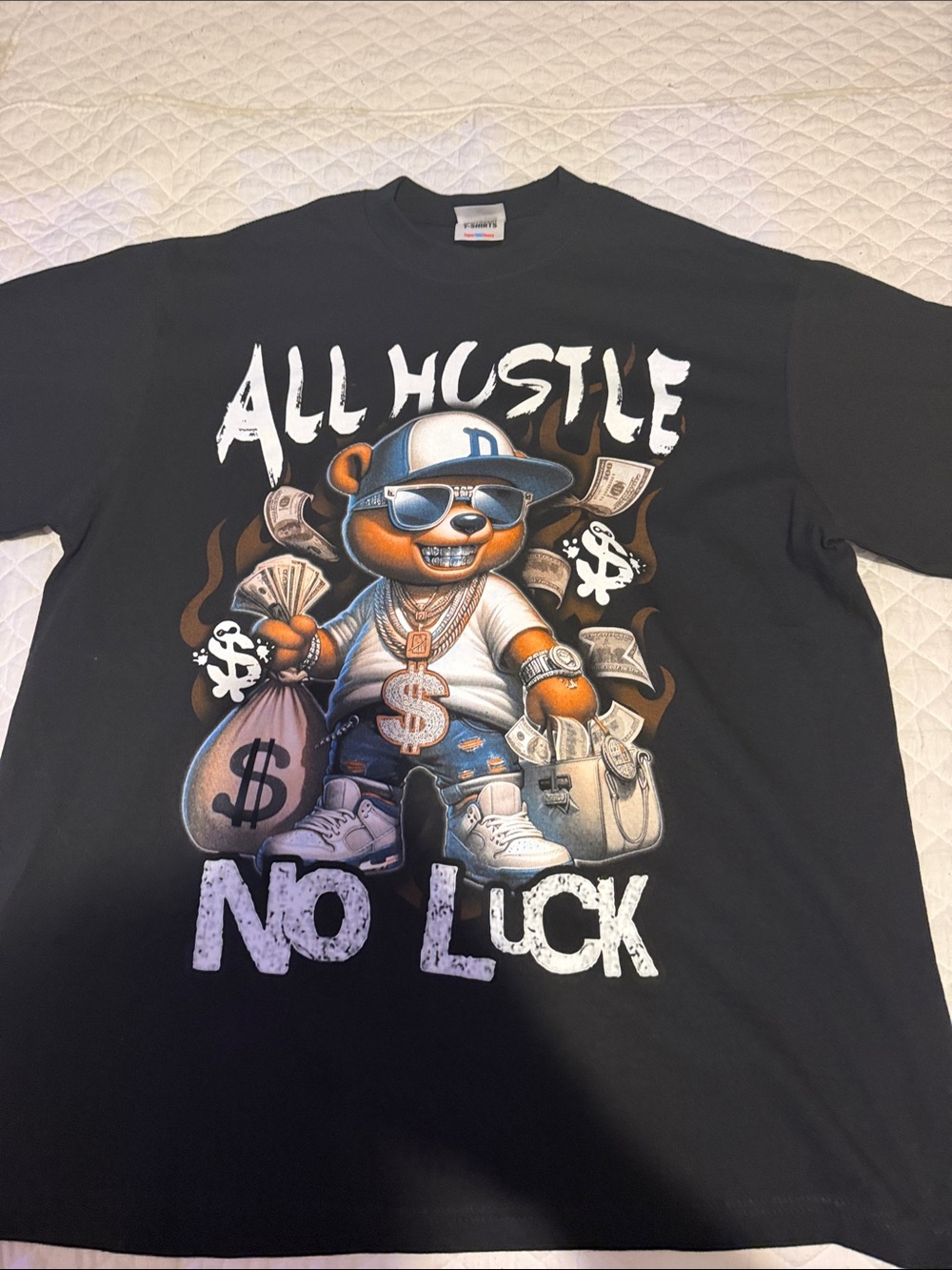 All Hustle No Luck Black Graphic Bear Art Print